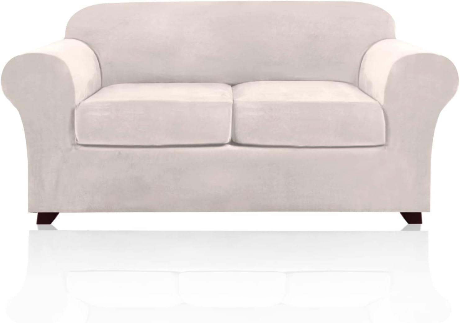 Slipcovers - 3 Pieces Sofa Covers Stretch Velvet Couch Covers for 2 Cushion Sofa Slipcovers Soft Sofa Slip Covers Furniture Covers with 2 Individual Seat Cushion Covers, Machine Washable (Medium, Ivory)