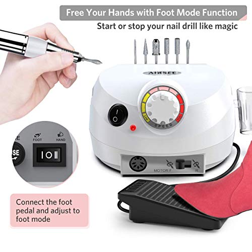Electric Nail Drill Machine 30000 RPM Professional Manicure Pedicure E File Nail Drill Set for Acrylic Gel Nails, White