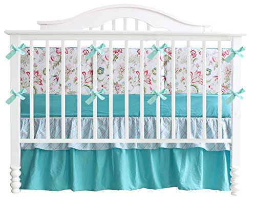 Teal Green Flowers 7pcs crib set Baby Bedding Set Crib 