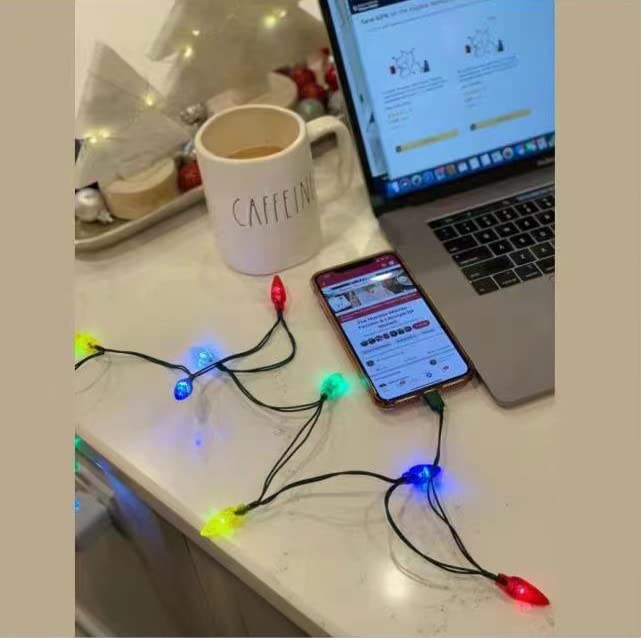 FW ZONE USB Christmas Light Phone Charger Cable,Multicolor 10LED 50inch