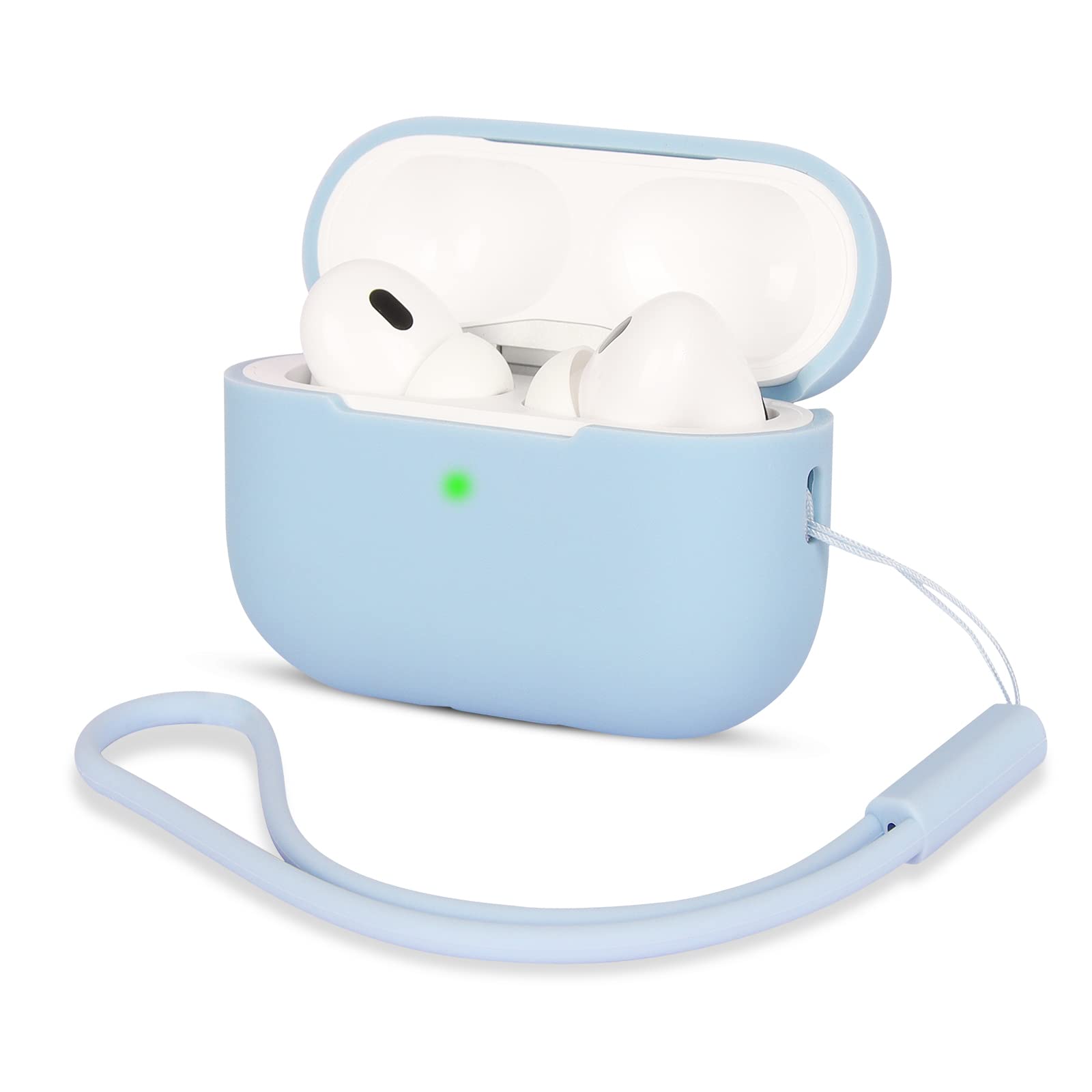 AOTUAO Compatible with AirPods Pro 2 Case Cover, Shock-Resistant Protective Silicone Case Cover for AirPods Pro 2nd Generation 2022 with Silicone Lanyard, Front LED Visible, Denim Blue — image 1