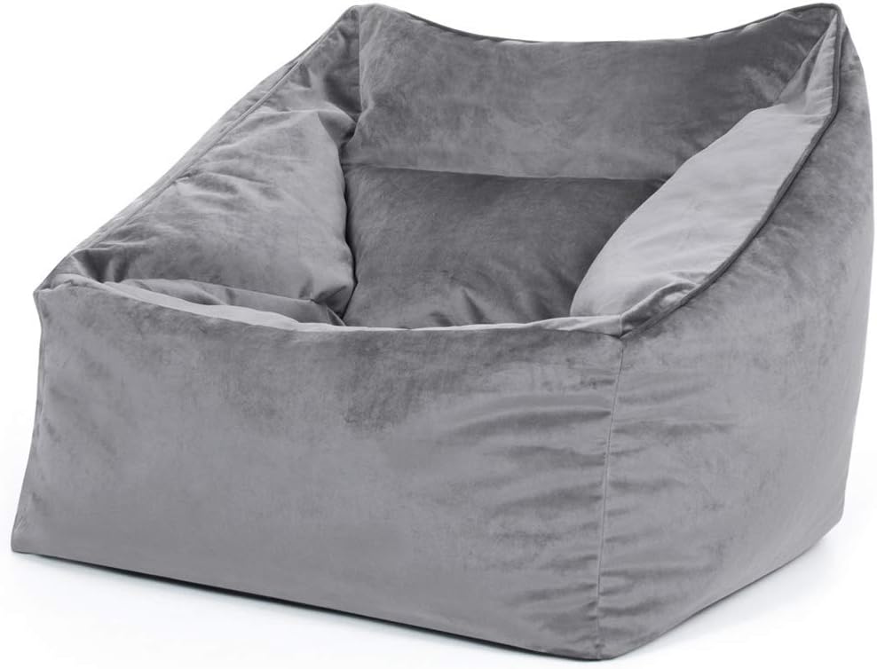 icon Natalia Velvet Bean Bag Chair, Charcoal Grey, Large Adult Bean Bag with Filling Included, Accent Chair, Armchair - Image 5