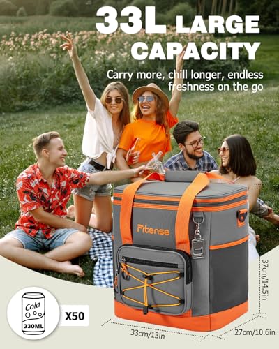 Fitense Insulated Cooler Box for Women Men - 20/33L Collapsible Cool Bag Lunch Box, 4-Layer Leakproof Cooler Bag, Portable Ice Chests Lunch Bag for Beach, Travel, Picnic, Grocery, Kayaking