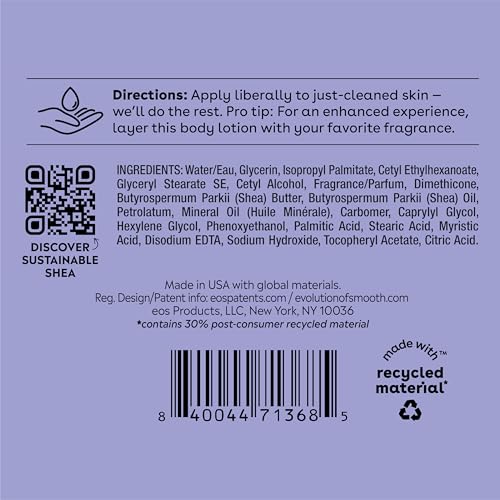 EOS SHEA BETTER BODY LOTION VANILLA CASHMERE, 24-HOUR MOISTURE SKIN CARE, LIGHTWEIGHT & NON-GREASY, NATURAL SHEA, VEGAN, VANILLA BODY LOTION, 16 FL OZ