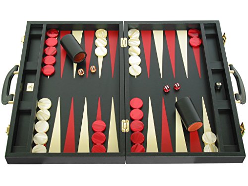 Zaza & Sacci Leather Backgammon Set - Board Game - 20" Black Case