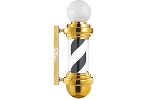 WDZD 20'' Barber Pole Light, Mini Golden Black White Rotating Hair Salon Open Sign, Wall Mount, Save Energy