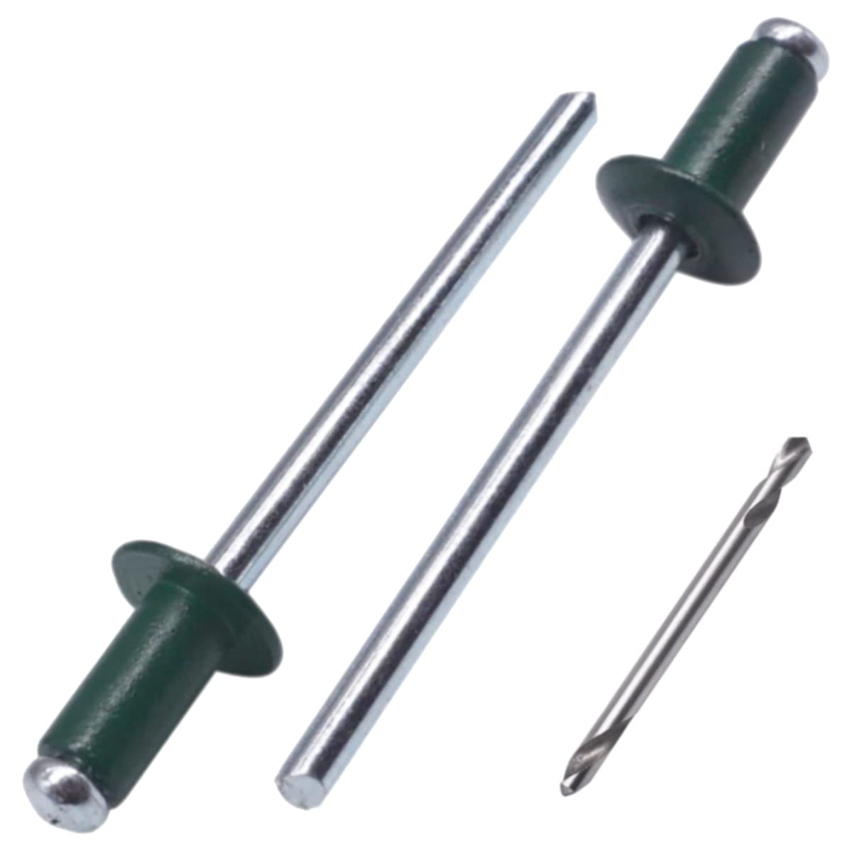 SKIR'CO (100 pcs) Painted Blind Rivets 4.0 x 8 mm, Aluminium Pop Rivets, Drill Bit Included (Moss Green RAL 6005)
