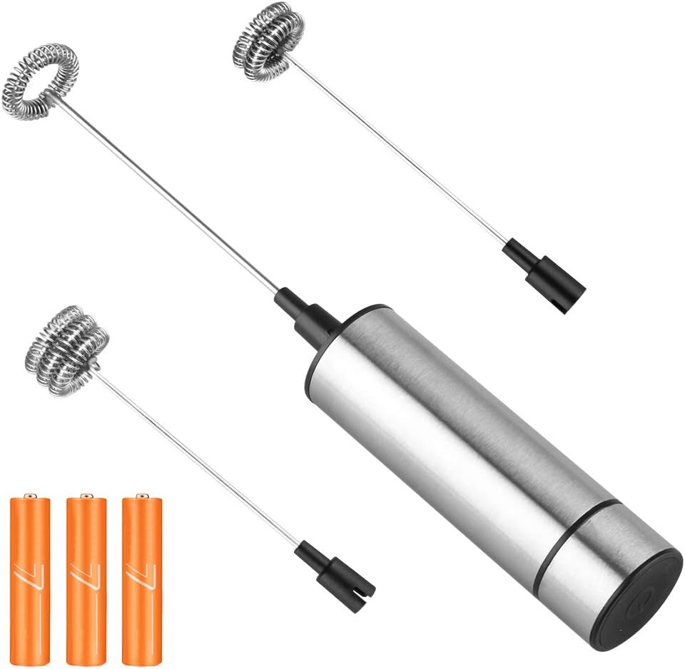 Tomorotec Handheld Drink Mixer Whisk Foam Maker Stainless Steel Mini High-Powered Steam-Free Three Sizes Interchangeable Instantly Clean Milk Frother for Latte, Cappuccino, Matcha, Frappe, Macchiato, Hot Chocolate, Baby Food, Eggs, Smoothie