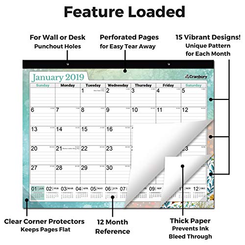 Large Monthly Deskpad Calendar 2018-2019: 17.75 x 13.75” Wall Hanging or Desktop Desk Table Top with Planner Stickers (Colorful), USE Now from October 2018-15 Colorful Monthly Designs, by Cranbury - Thumbnail 2