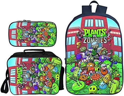 YXRL Children's Backpacks School Bags Sets 3D Printing Plants Vs. Zombies Kids Backpack + Lunch Bag+Pencil Case C