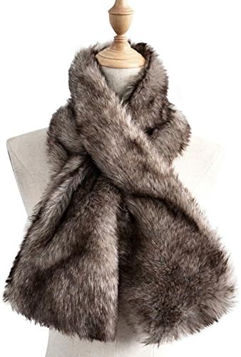 Yetagoo Women Winter Warm Soft Faux Rabbit Fur Collar Scarf Stole Both Side Hair Scarf Shawl (Grey)