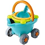 HABA Sand Bucket Scooter - 4 Piece Nesting Beach Toy Set for Toddlers with Portable Sand Bucket, Sieve, Shovel and Pail on Wh