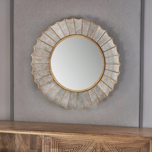 Christopher Knight Home Willis Glam Sun Burst Wall Mirror with Gold Leaf Finished Frame, Antique / Gold Leaf