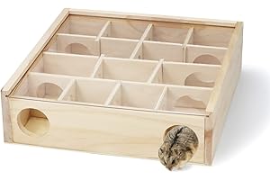 Wontee Wooden Hamster Tunnel Maze with Cover, Hideout & Tunnel Exploring Toys for Dwarf Hamsters Mice Small Gerbil