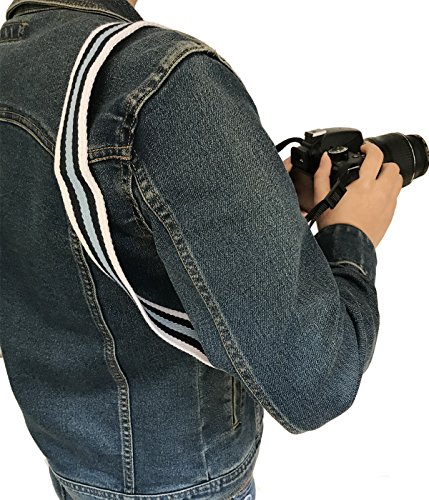 Camera Neck Shoulder Belt Strap,Alled Leather Vintage Print Soft Camera Straps for Women /Men for DSLR / SLR / Nikon / Canon / Sony / Olympus / Samsung / Pentax/ Fujifilm (Soft White and Blue)
