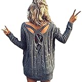Huiyuzhi Womens Criss Cross Backless Knitted Loose Sweater