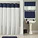 Furniture Fresh: Newport Waffle Weave Shower Curtain, White Body with Navy Top Stripe (70 Wide x 72 Long, Navy)