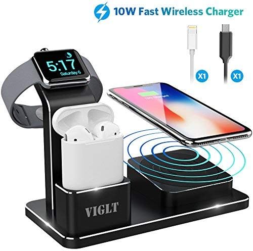 VIGLT 3in1 Charging Stand for Apple Watch,Airpods iPhone X Aluminum 10W Fast Wireless Charger Stand for iPhone X/8/8 Plus,Charging Station Dock Compatible with Apple Watch Series 3/2/1,Airpods
