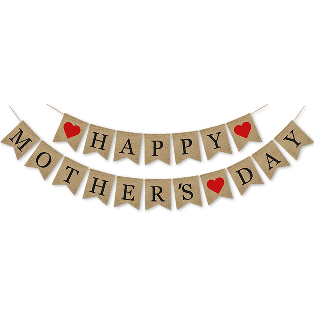 SWSATYW Burlap Happy Mother's Day Banner Mothers Day Party Bunting Garland Supplies Decoration