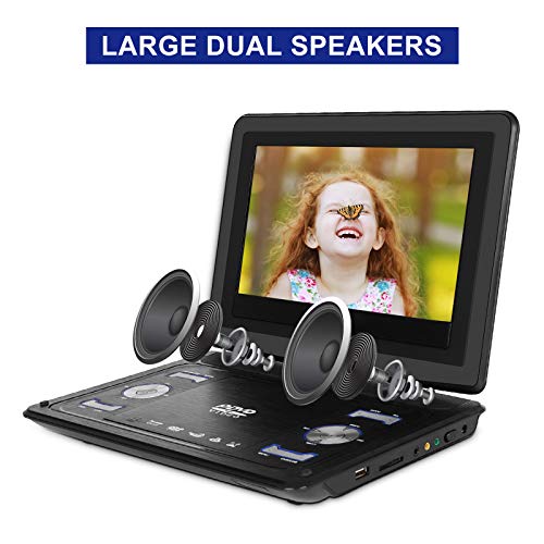 HAWKFORCE Professional Portable DVD Player, 10.1 inch Swivel-Screen DVD Player, Support CD/DVD/VCD/USB/Sync TV/Games, 5 Hours Rechargeable Battery, Portable Movie Player for Kids and Cars(Black)