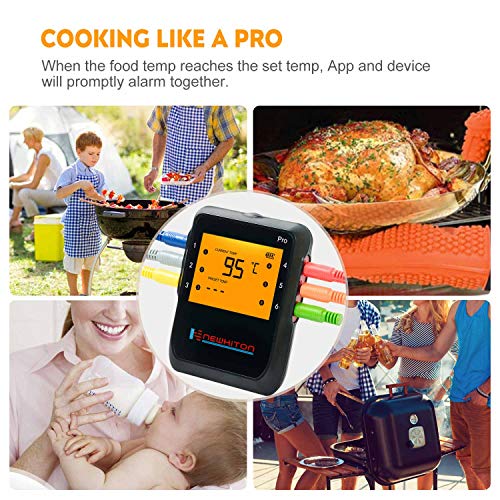 Newkiton Smart Wireless Meat Thermometer with 6 Stainless Steel Probes, APP Controlled Bluetooth Digital Thermometer for Cooking Smoker Grill Barbecue Oven Kitchen, Support iOS & Android