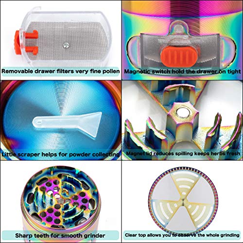 CigaMaTe Grinder Herb Grinder 4 Pieces Rainbow Grinders 2.5'' Zinc