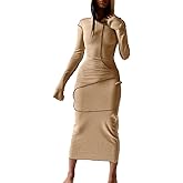 LuFeng Women's Sexy Long Sleeve Bodycon Solid Hoodie Patchwork High Waist Long Dress