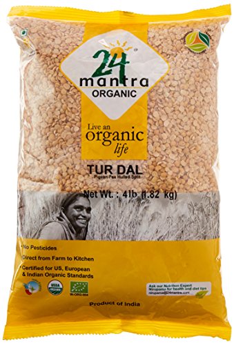 Organic Toor Dal - Organic Split Pigeon Peas (Toor Dal) -USDA Certified Organic - European Union Certified Organic -Pesticides Free - Adulteration Free - Sodium Free - 4 Lbs - 24 Mantra Organic