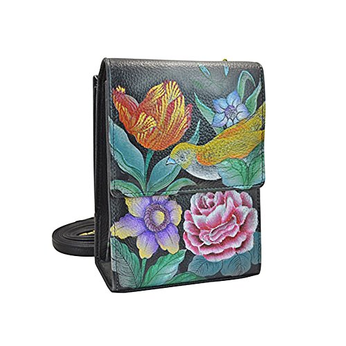 womens Anuschka Hand Painted Women's Genuine Leather Organizer - Vintage Bouqu Triple Compartment Accordion Style Sling Crossbody, Vintage Bouquet, One Size US