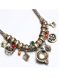 HONGYE Bohemian Multicolor Round Pendants Enamel Rhinestone Ethnic Necklace for Women