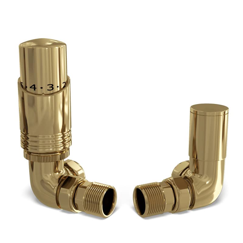 UK Radiators Polished Brass Thermostatic Radiator Valve 15mm Corner Lockshield Valve in Polished Brass Color and Polished Finish - Classy and Modern Design 1/2" x 15mm Corner Radiator Valve