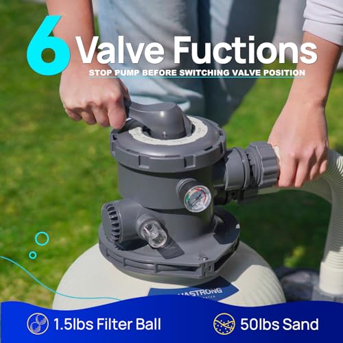 AQUASTRONG Sand Filter Pump for Above Ground Pool with Timer, 3/4 HP Pool Pumps Above Ground 3800 GPH for Pools up to 14000GAL, 12in Pool Filter with 6-Way Valve, Improved Circulation & Filtration