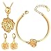 U7 Floating Rose Flower Jewelry Set Luxury Fashion 18K Gold Plated Bridal Tennis Bracelet & Drop Earrings & Charm Necklace Pendant