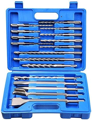 LeeMas Inc 17 Pieces Rotary Hammer SDS/SDS Plus Drill Bit Chisel Set with Case 40Cr Carbon Steel YG8 Carbide Tip Concrete Brick Stone Masonry Drilling