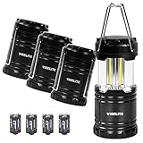 VIBELITE Led Lantern, 4 Pack Portable LED Camping Lantern with 12 AA Batteries - Survival Kit for Emergency, Hurricane, Power Outage (Black, Collapsible)