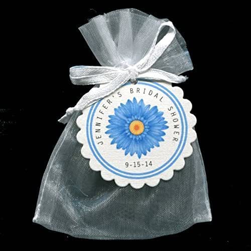 Wedding Bridal Shower Favor Bags with Tags, Blue Daisy