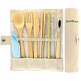 Bamboo Cutlery Set | Travel Cutlery Set | Eco Friendly Flatware Set | Bamboo Travel Utensils | Knife, Fork, Spoon and Straw| Wooden Cutlery Set | Camping Cutlery Set with Travel Pouch | 20 cm