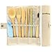 Bamboo Cutlery Set | Travel Cutlery Set | Eco Friendly Flatware Set | Bamboo Travel Utensils | Knife, Fork, Spoon and Straw| Wooden Cutlery Set | Camping Cutlery Set with Travel Pouch | 20 cm