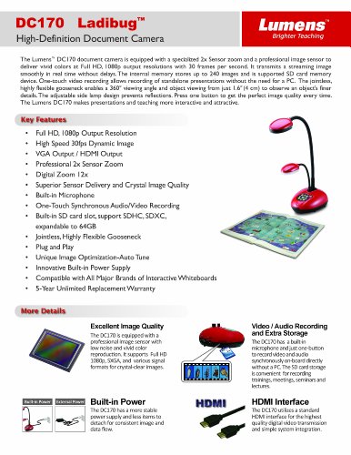Lumens DC170 Ladibug Document Camera Portable Full 1080p HDMI