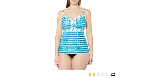 Amazon Com Amazon Brand Coastal Blue Women S Plus Size Swimwear Halter Neck Empire Waist Tankini Top Teal Tie Dye 2x w 22w Clothing