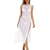 Swimsuit Women Cover Up High Split Drawstring Mesh Dress for Women Swimwear Bikini Cover Up See Through Dress
