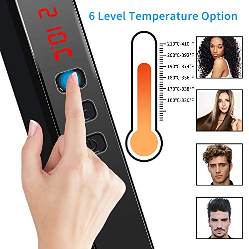 Hair Straightener Brush Ceramic Heating,Beard Straightener Comb,6 Temperature Control,Anti-Scald,Frizz-Free,30s Fast Heat Up, Auto Off,360 Swivel Cord, Portable Hair Straightening Comb,For Men & Women