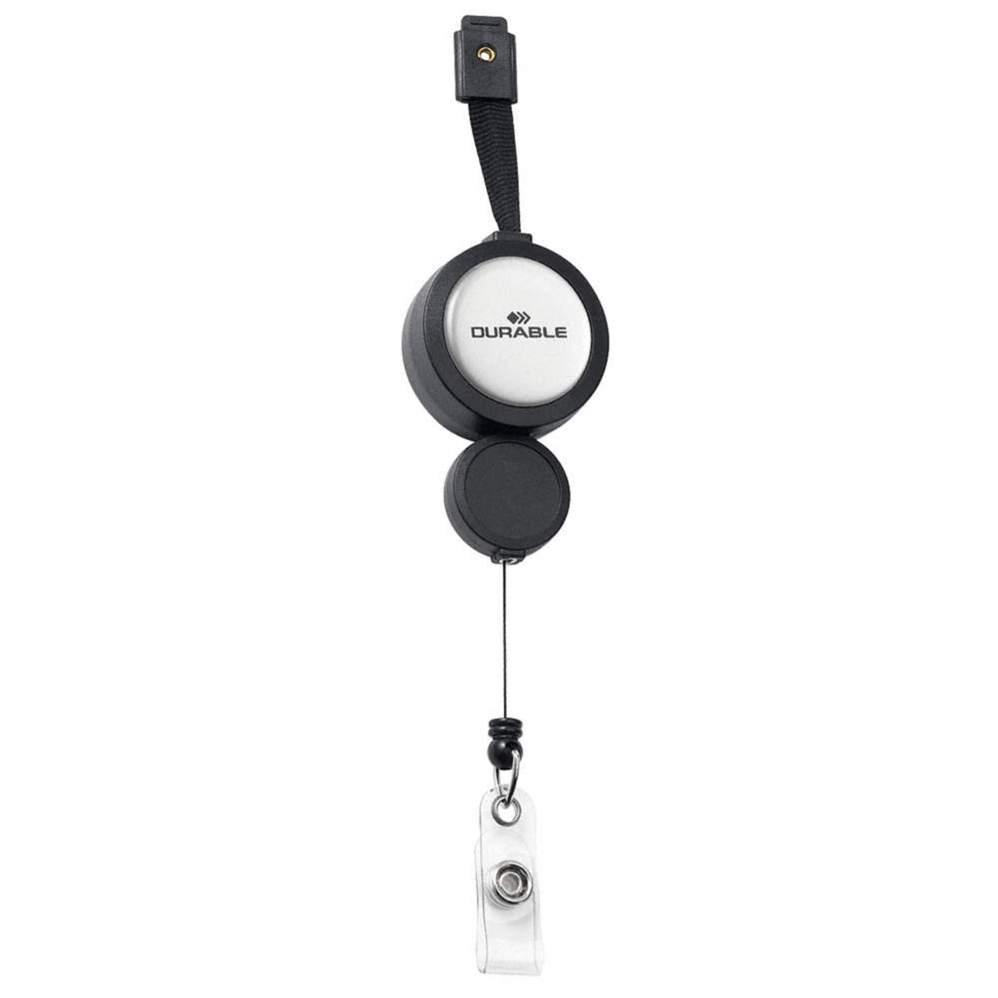 Durable Badge Reel PLUS with Black Lanyard | Pack of 10 | Ideal for Securely Holding Name Badges, Security Passes, Key Fobes, etc.