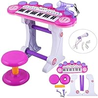 O.B Toys&Gift Musical Instrument Piano Toy 37-Key Kids Electronic Keyboard Organ w/ Stool , Microphone , Record & Playback Custom - Electronic Piano Toy for Kids & Toddler (Pink)