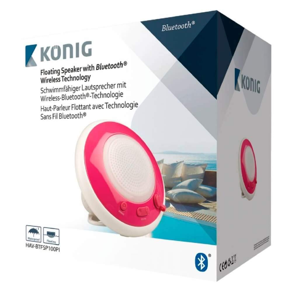 Konig 3W Pink Waterproof Splash Resistant Floating Bluetooth Speaker w/Colour Changing Mood Light for Indoor and Outdoor Use Compatible with All Bluetooth Audio Devices Including Smartphones/Laptops