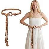 XVYLFZNP Women Tassel Braided Waist Belt Boho Thin Belts Skinny Woven Belt With Wooden Beads For Dresses Skirts Tunics