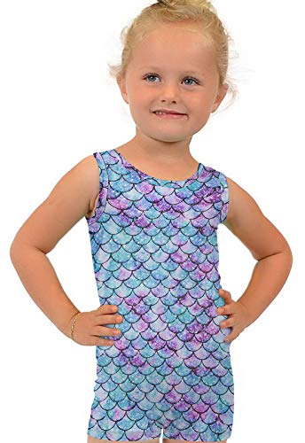 Gymnastics Leotards Outfits for Little Young Girls 3D Printed Colorful Mermaid Scale Graphic Sparkly Ballet Clothes Dance Unitards One Piece Girls Biketards for 6-7 Years - Thumbnail 7