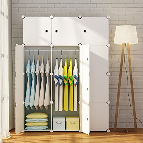 MAGINELS Portable Closet Clothes Wardrobe Bedroom Armoire Storage Organizer with Doors 12 Cube White Closet