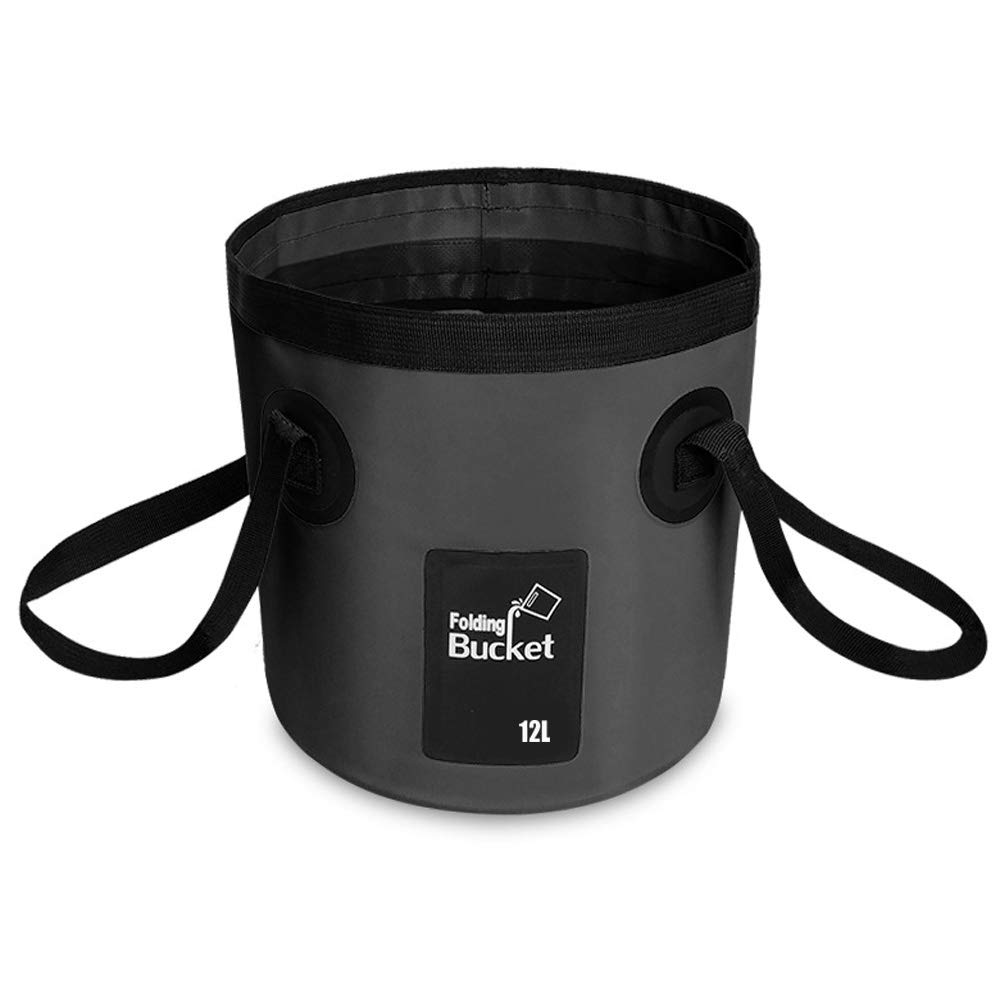YAVO-EU Heavy Duty Waterproof Folding Bucket (12L) Foldable Bucket for Camping, Travel, Garden, Fishing, Boating, Beach, Hiking and Picnics Portable and Foldable Water Bag (Black)