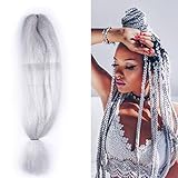 100% Kanekalon 1Pcs/Lot Braiding Hair Extensions Jumbo Braiding Crochet Hair Extensions Synthetic Straight Crochet Braids Hairstyles(Silver#,48inch,57g)